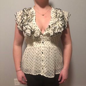 Forever 21 black and white polka dot ruffle blouse